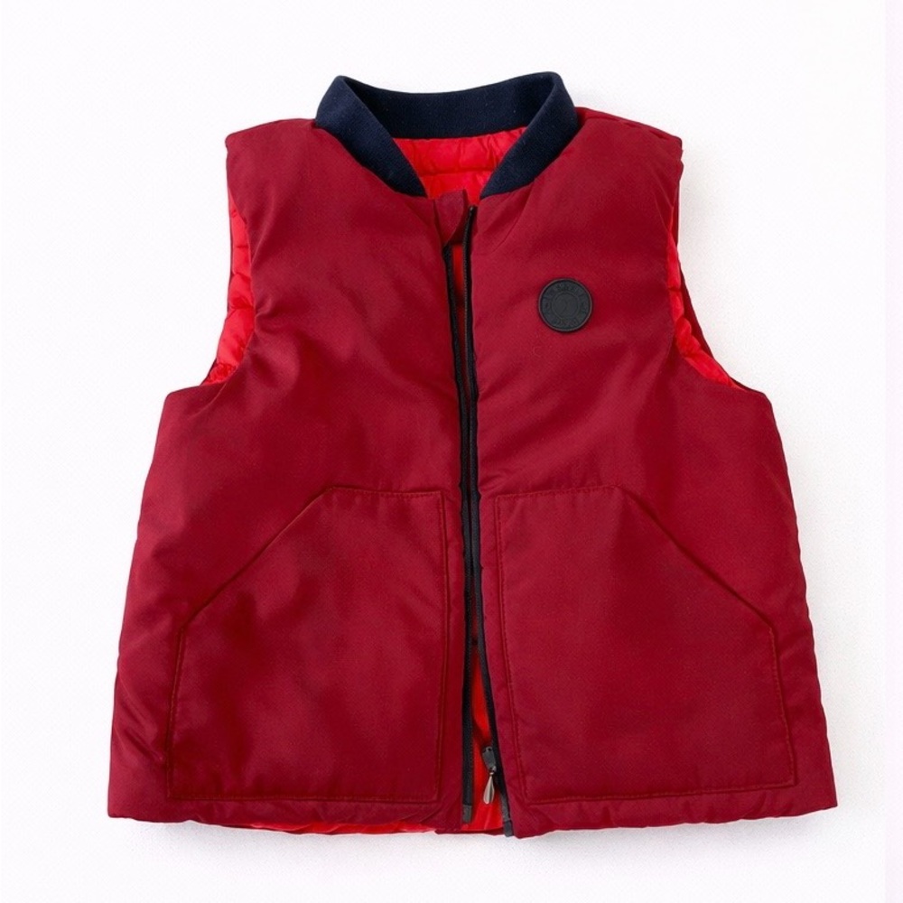 Jacadi Red Kids Puffer Vest with Navy Trim